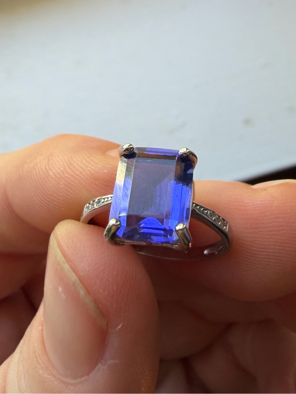 Sterling Silver 925 Emerald-Cut Tanzanite Statement Cocktail Ring size 6